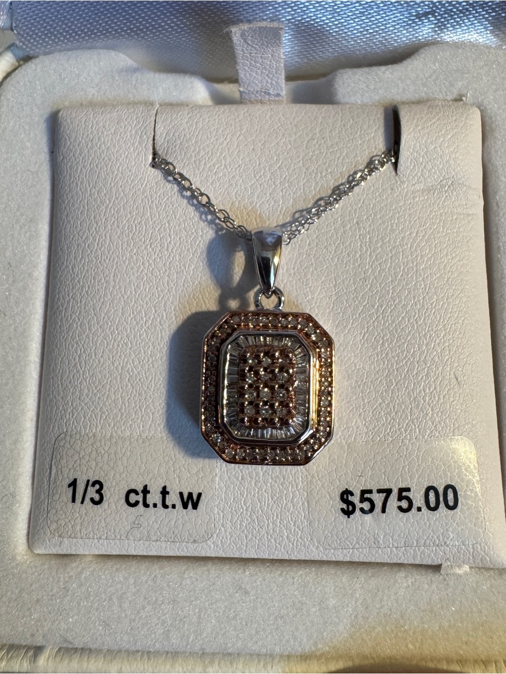 Kohl's 925 Sterling Silver 1/3 cttw Diamond Emerald Shape Halo Pendant Necklace